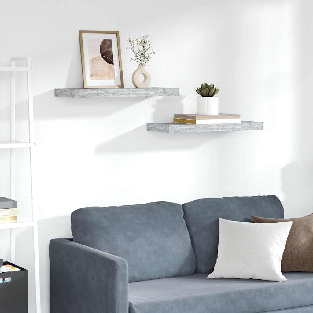 vidaXL Floating Wall Shelves 2 pcs Concrete Gray 23.6"x9.3"x1.5" MDF image