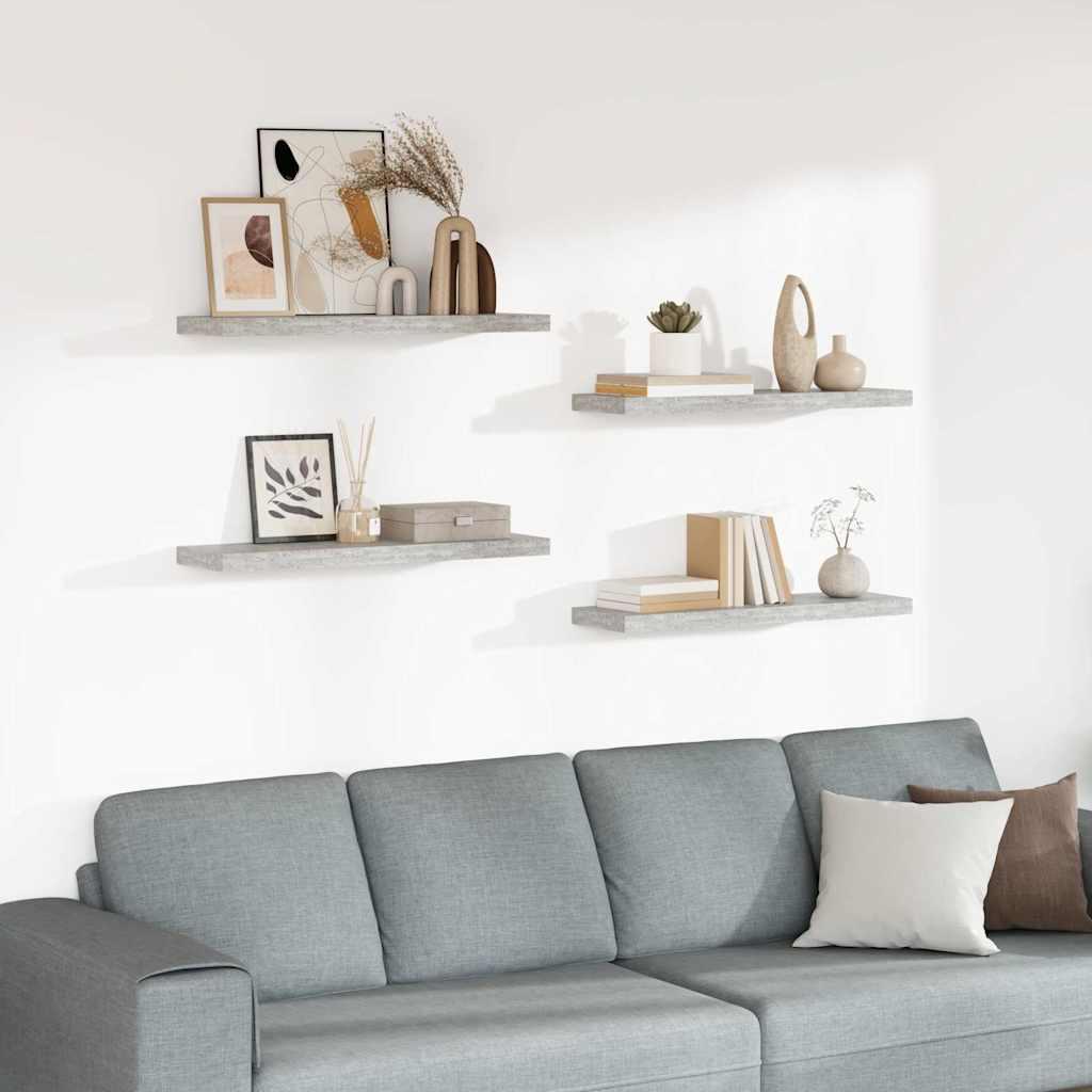 vidaXL Floating Wall Shelves 4 pcs Concrete Gray 31.5"x9.3"x1.5" MDF image