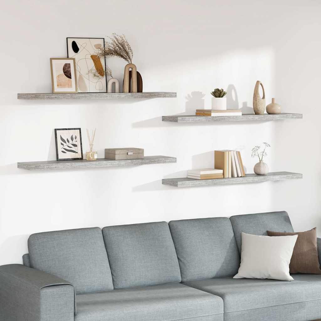 vidaXL Floating Wall Shelves 4 pcs Concrete Gray 47.2"x9.3"x1.5" MDF image