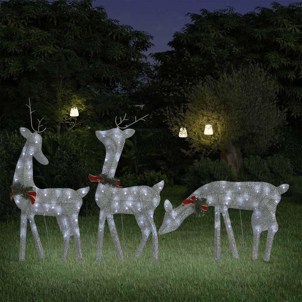 vidaXL Christmas Reindeer Family 106.3 Inchx2.8 Inchx35.4 Inch Silver Cold White Mesh image