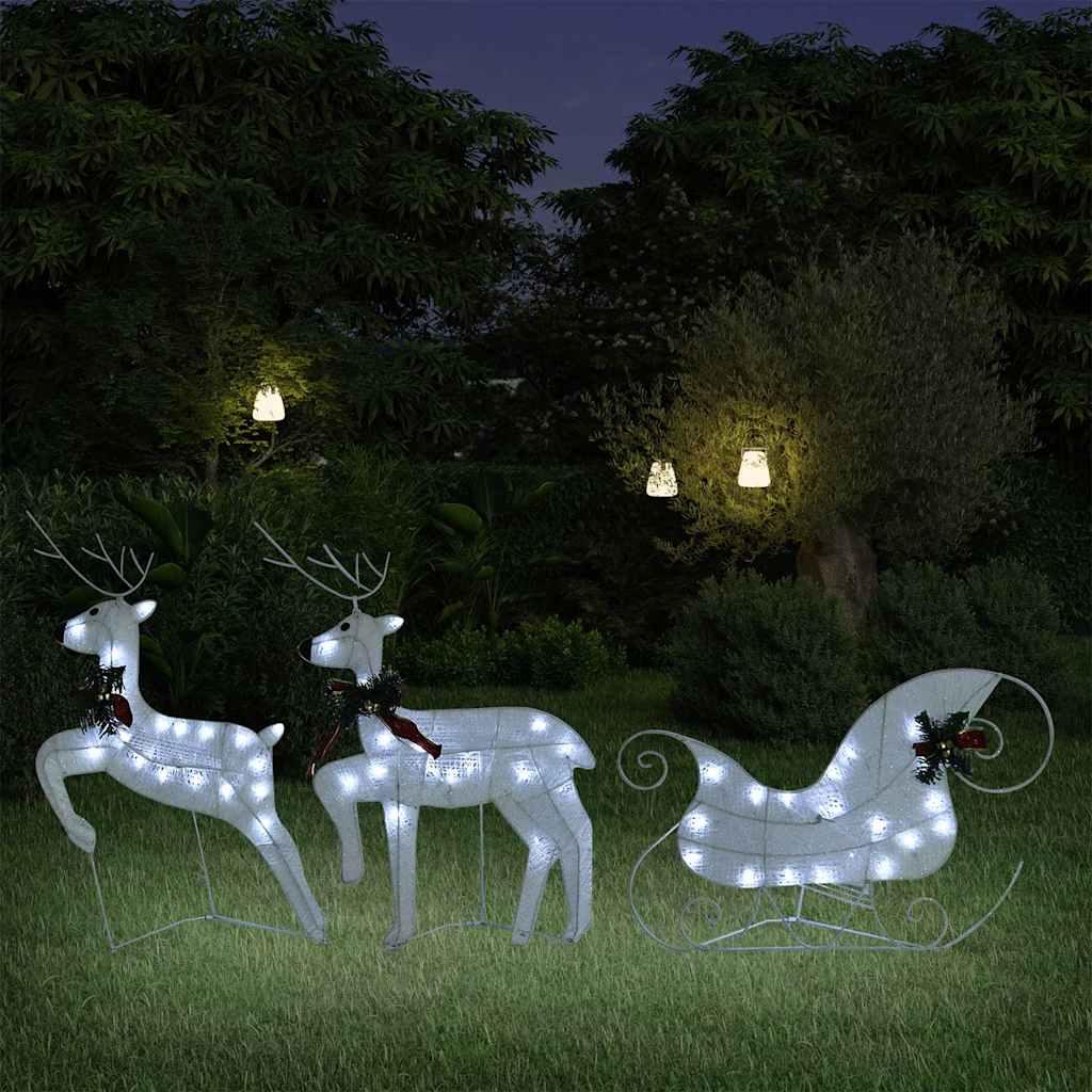 vidaXL Reindeer & Sleigh Christmas Decoration 60 LEDs Outdoor White image