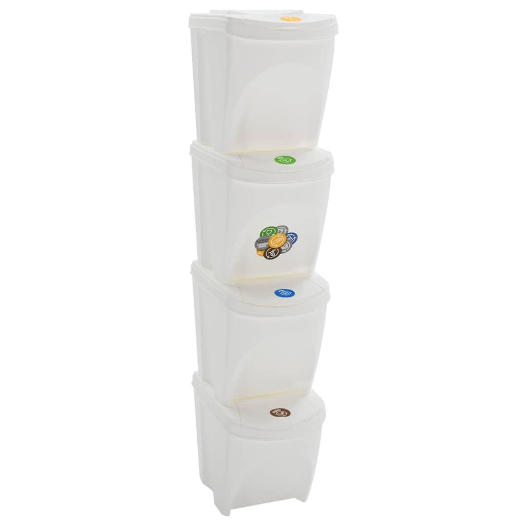 vidaXL Stackable Garbage Bin Boxes 4 pcs White 26.4 gal Polypropylene image