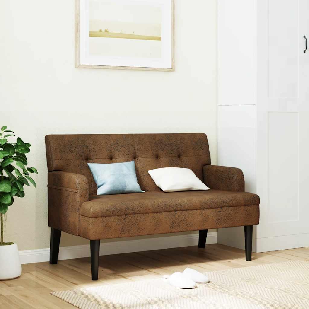vidaXL Bench with Backrest Brown 44.1"x25.8"x29.5" Faux Suede Leather image