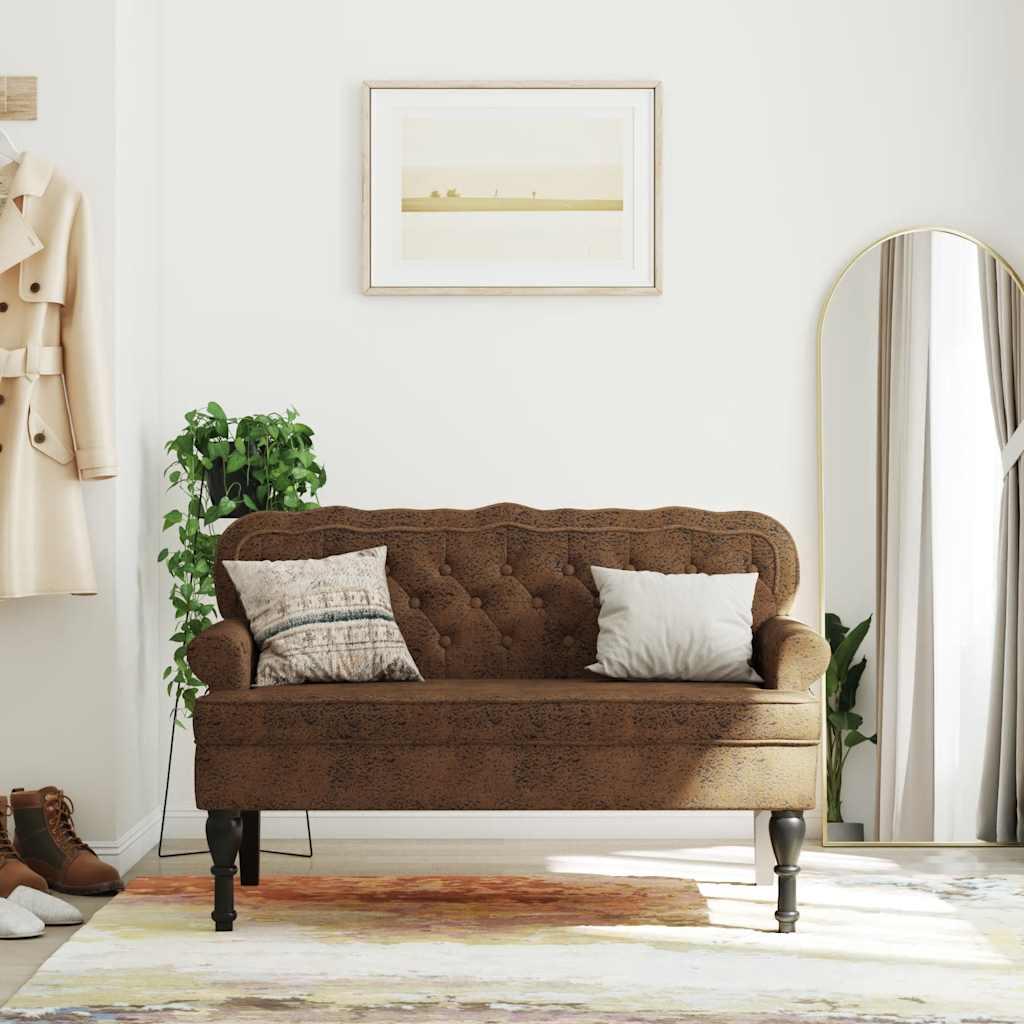 vidaXL Bench with Backrest Brown 47"x25.4"x29.5" Faux Suede Leather image