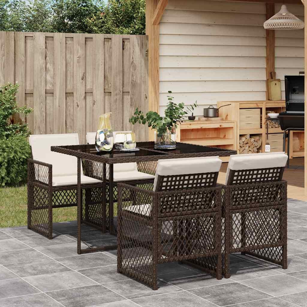 vidaXL Garden Dining Set Brown PE Rattan Fits 4 People Foldable image
