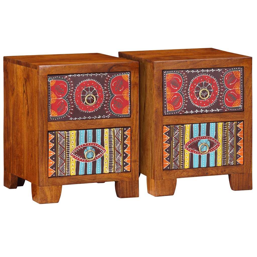vidaXL Bedside Cabinet Set of 2 honey brown Solid acacia wood Compact image