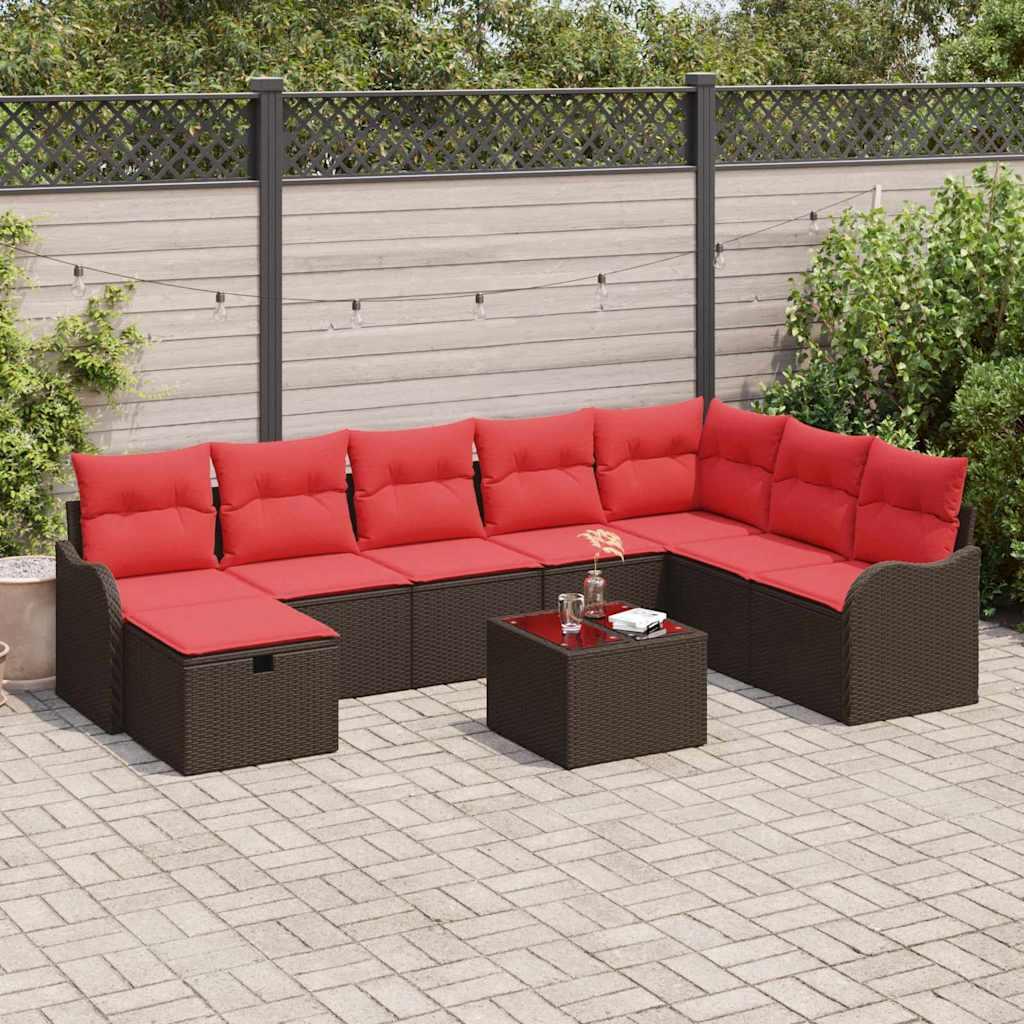 vidaXL Sofa Set with Cushion with Storage Brown and Red Poly Rattan image