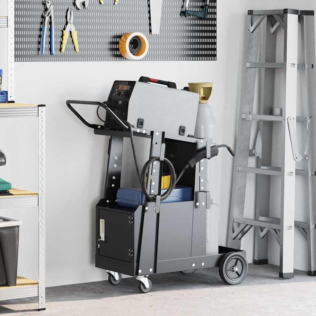 vidaXL Welding Trolley Black 91 x 47 x 96 cm Steel image