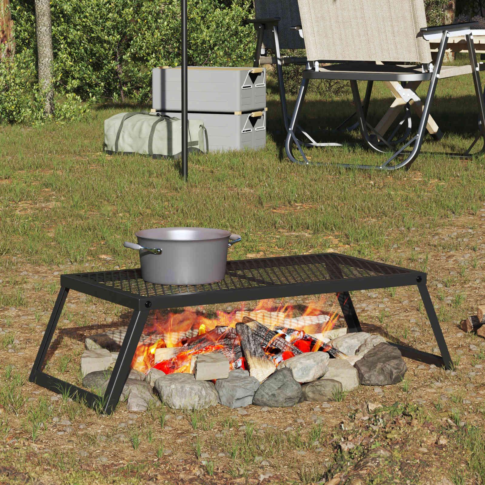 vidaXL Foldable Camping Grill 27.6 x 11.8 x 7.3 in Alloy Steel Black image