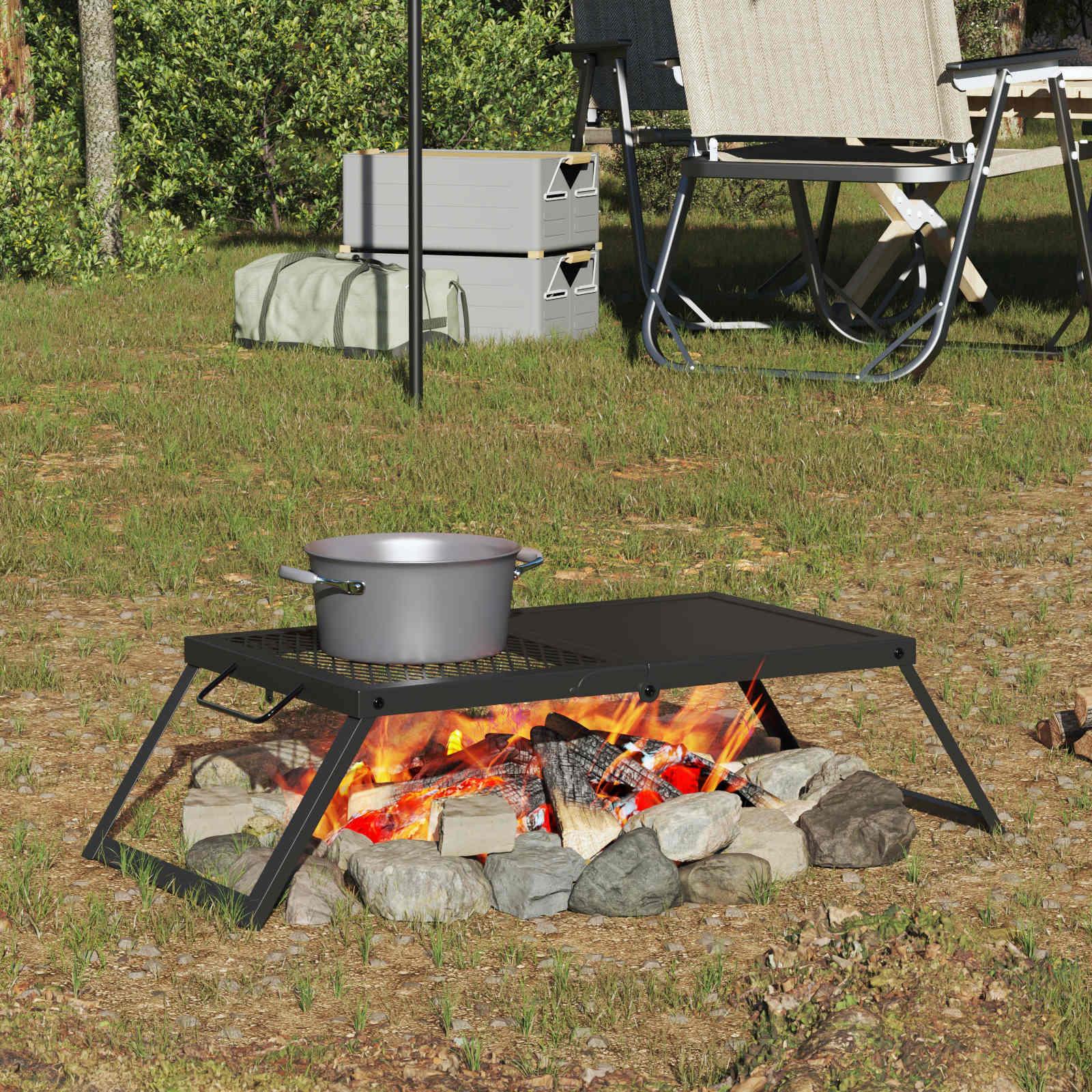 vidaXL Foldable Camping Grill 26.8 x 11.8 x 6.7 in Alloy Steel Black image