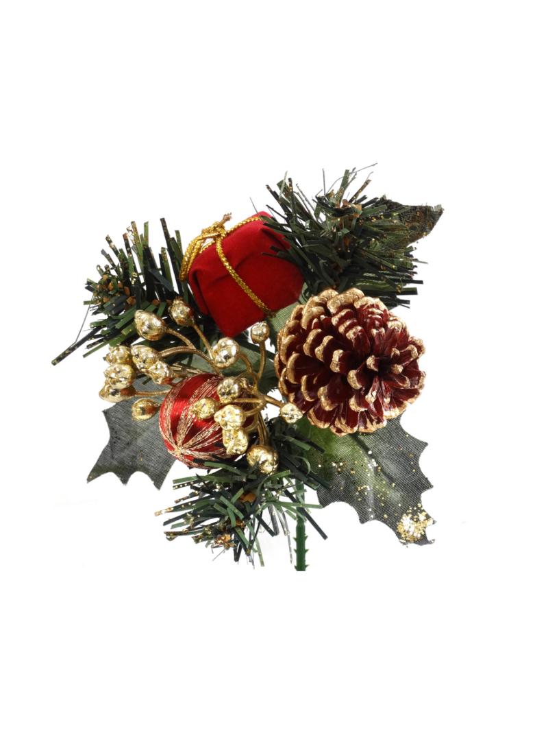 Red Wreath Pick With Ball, Velvet Gift Box, Pine Cone, Pine Sprigs and Holly Leaves (Lot of 12 Sprays) SALE ITEM image