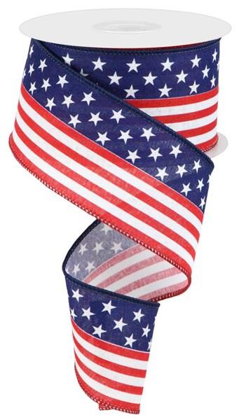2.5 Inch Patriotic Wired Ribbon with Red, White & Blue Stars and Stripes, 50 Yards Per Spool ( Lot of 1 Spool) SALE ITEM image