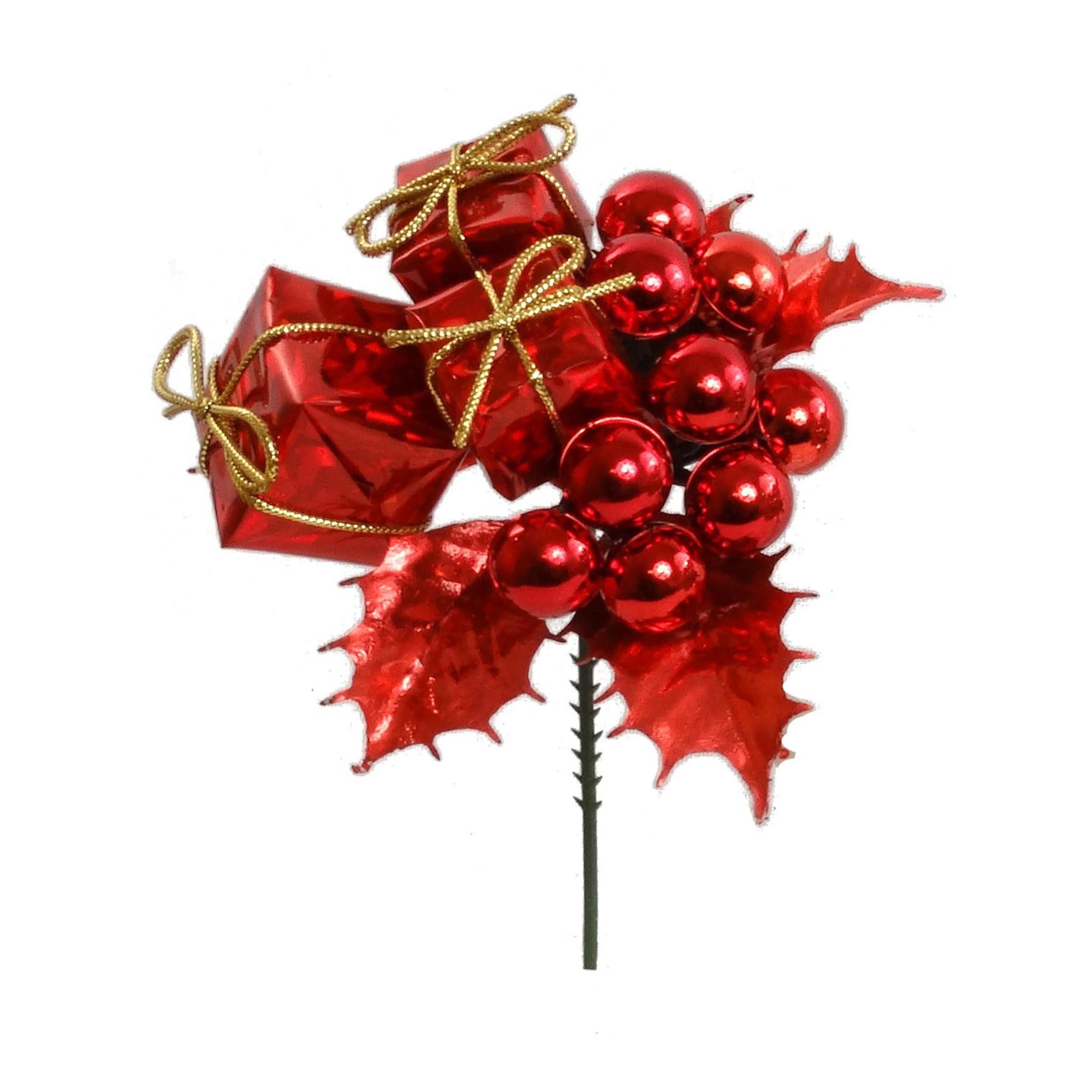 Metallic Red Wreath Pick With Holly 5 Leaves, Berries And 3 Packages (Lot of 12 Picks) SALE ITEM image