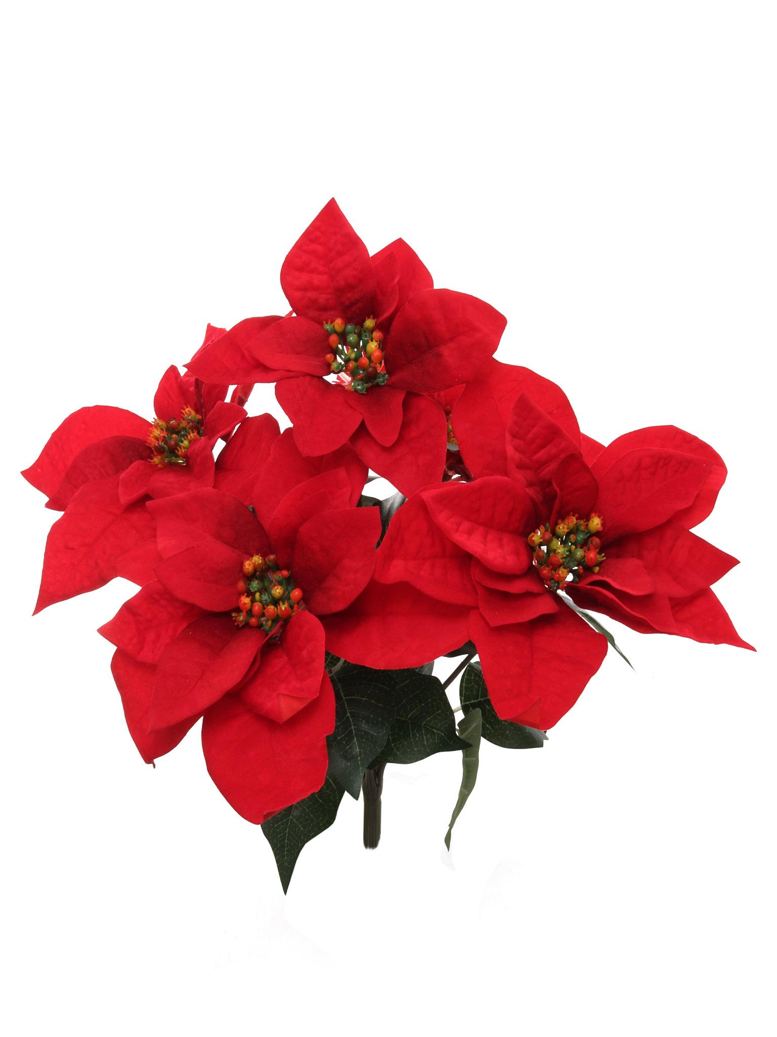 Red Micro-Peach Fabric Poinsettia Bush x5, 13.5 Inches Tall (Lot of 1) SALE ITEM image