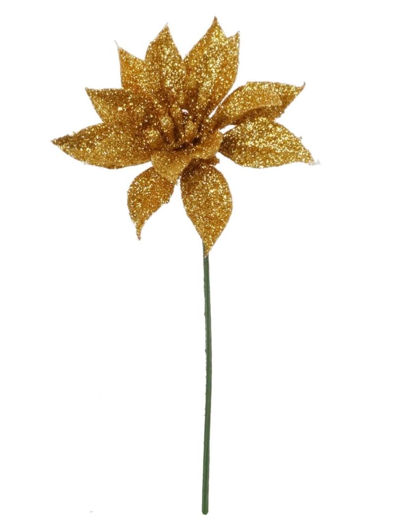 4 Inch Gold Glittered Poinsettia Pick (lot of 12) SALE ITEM image