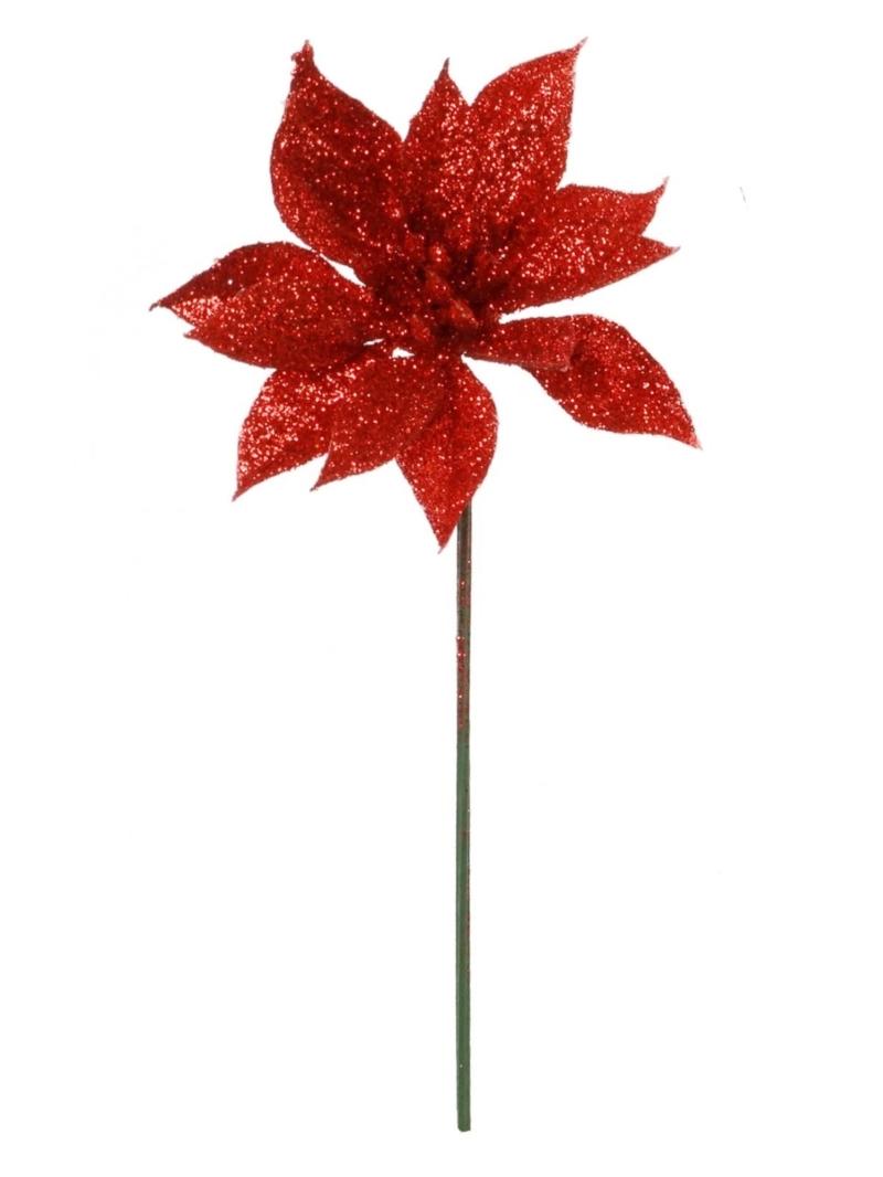 Red Glittered Poinsettia Pick (lot of 12) SALE ITEM image