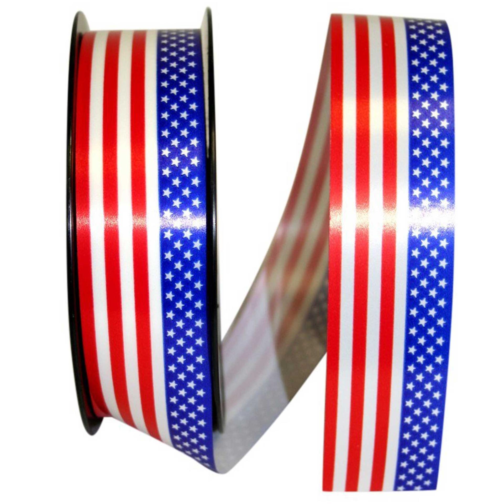 Patriotic Red White Blue Stars Stripes Ribbon 1 ½ Inch (38mm) x 109 yds. (100 meters), (1 Spool) SALE ITEM image