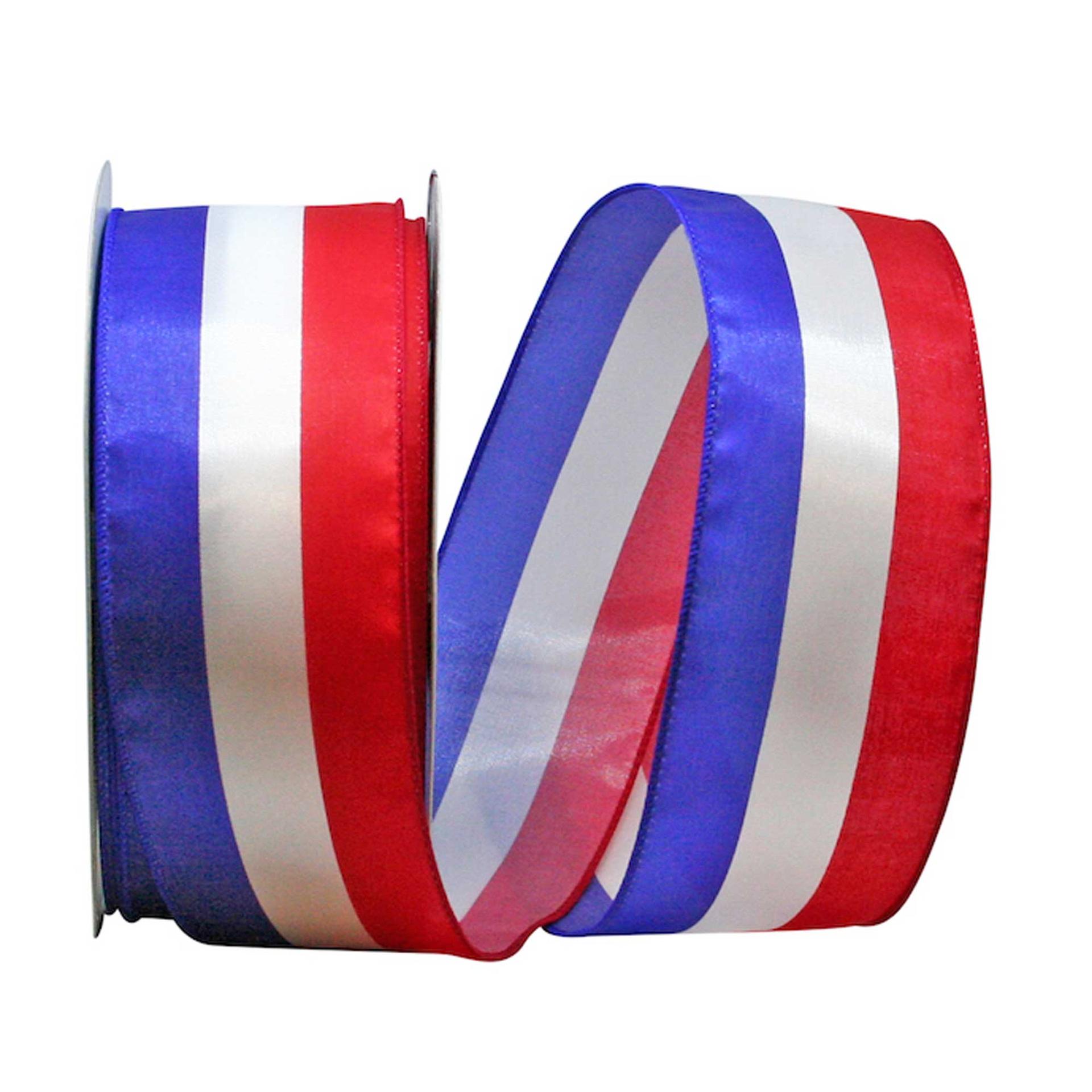 Red, White, Blue 'Americana' Wired, Satin, Patriotic Stripe Ribbon 2 ½ x 25 yds., (1 Spool) SALE ITEM image