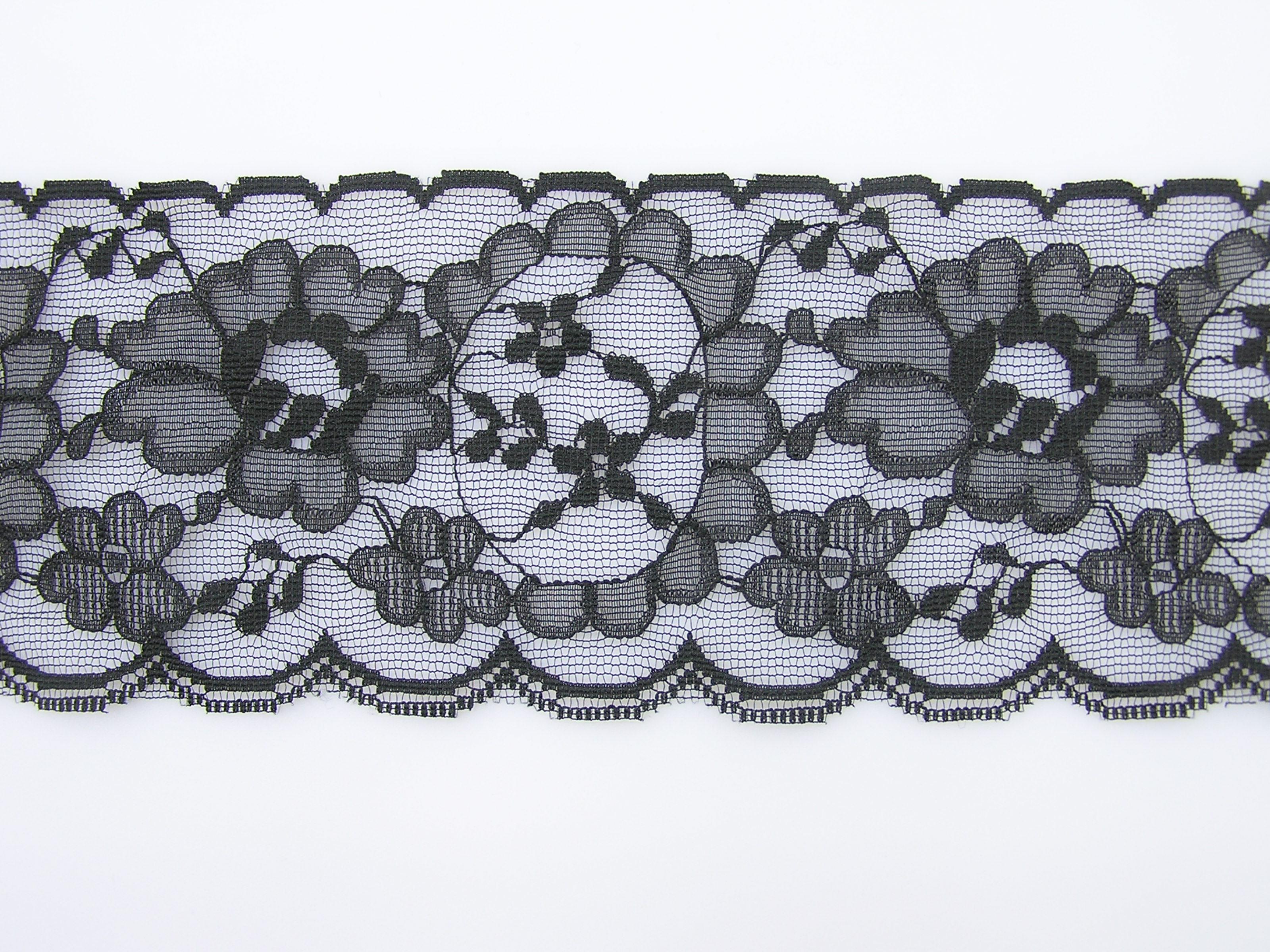 3.75 Inch Flat Lace, Black (25 yards) MADE IN USA image
