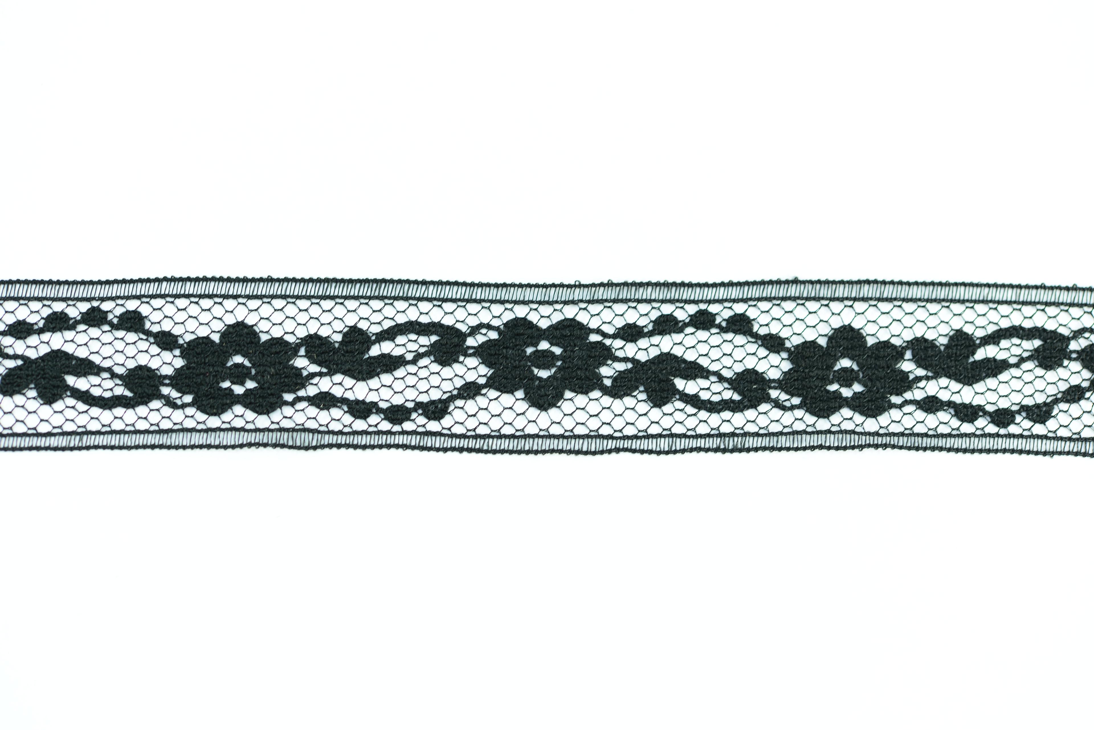 .75 Inch Flat Lace, Black (100 yards) MADE IN USA - MF-154 Black image
