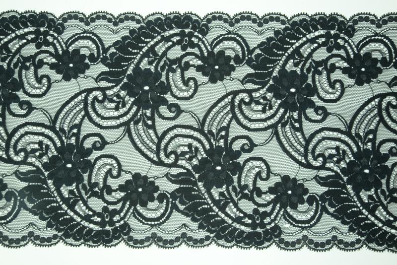7 inch Flat Lace, Black (10 yards) MADE IN USA - MF-159 Black image