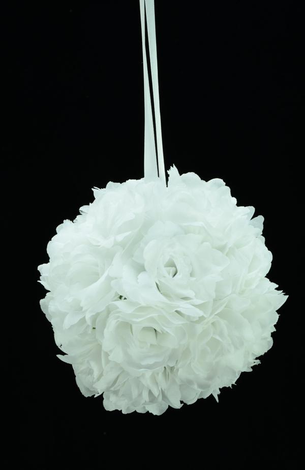 White 6 Inch Rose Kissing Ball (Lot of 1) SALE ITEM