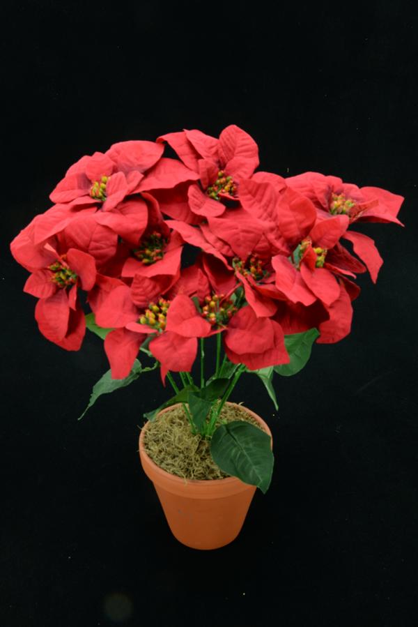 Red Micro-Peach Fabric Poinsettia Bush x9 (Lot of 1) SALE ITEM image