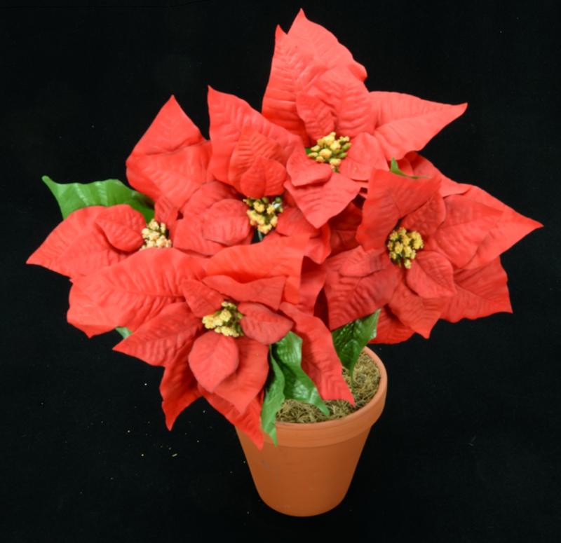 Red Micro-Peach Fabric Poinsettia Bush x5 (Lot of 1) SALE ITEM image