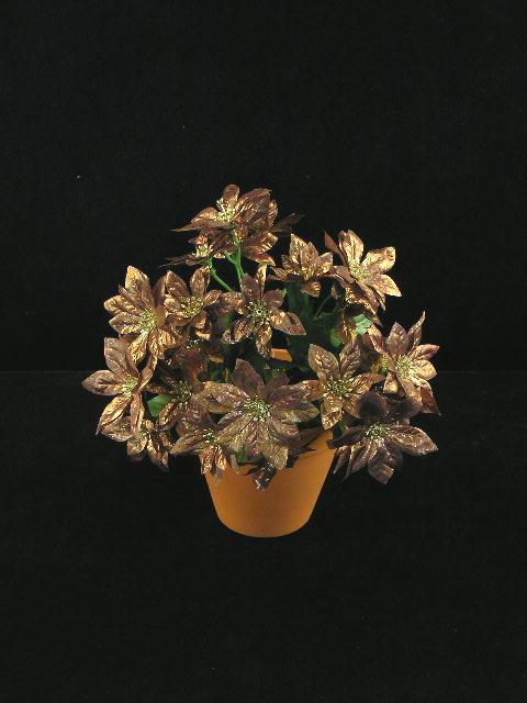 Poinsettia Bouquet Bush With 23 Blooms, Metallic Bronze, Christmas Artificial Silk Flower (lot of 12) Clearance image