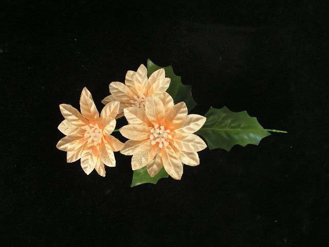 Poinsettia Pick with 3 Blooms, Peach Satin, Christmas Artificial Silk Flower (lot of 72) Clearance image