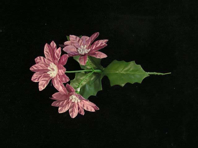 Poinsettia Pick with 3 Blooms, Mauve Satin, Christmas Artificial Silk Flower (lot of 72) Sale Item image