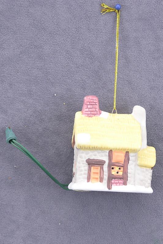 Lighted Ceramic House Christmas Tree Ornament, 2.75 inch (lot of 2) Clearance image