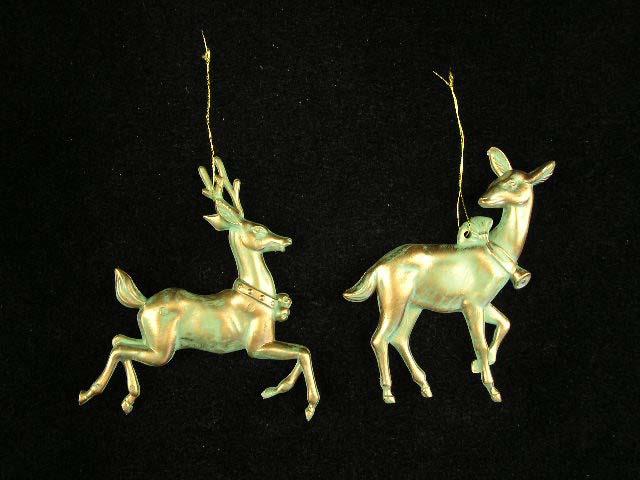 Buck and Doe Reindeer Christmas Tree Ornament, Gold with Patina, 4.5 inch (lot of 12) Sale Item image