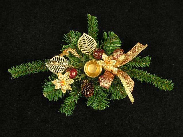 Artificial Pine Taper Brass Candle Ring, Burgundy, Christmas Decoration (lot of 6) Sale Item image