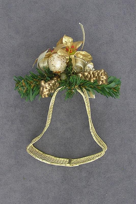 Gold with Cream Decorated Mesh Bell Christmas Tree Ornament, 3.5 inch (lot of 12) Clearance image