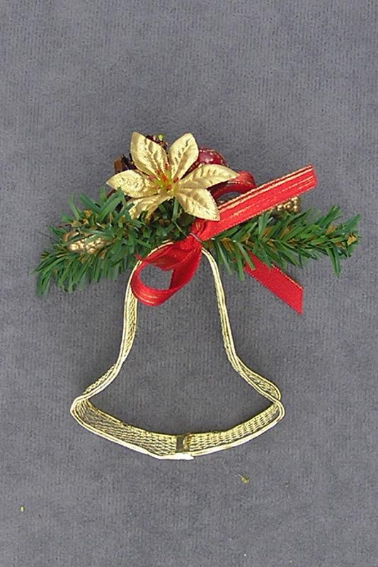 Gold with Red Decorated Mesh Bell Christmas Tree Ornament, 3.5 inch (lot of 12) Clearance image