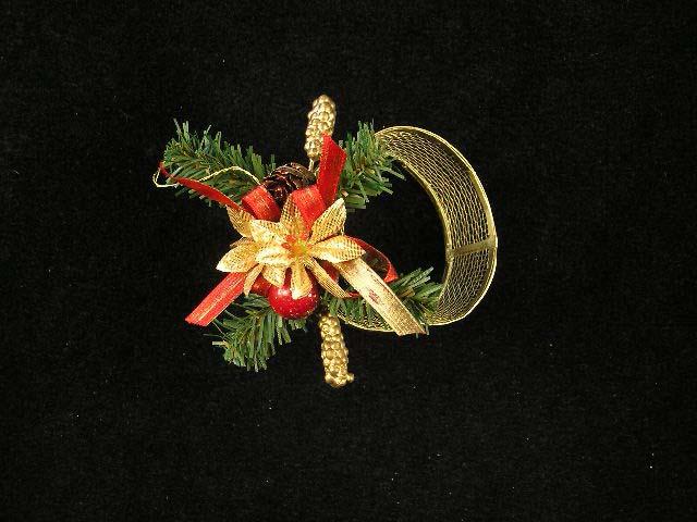 Gold with Red Decorated Mesh Circle Christmas Tree Ornament, 3.38 Inch (lot of 12) Clearance image
