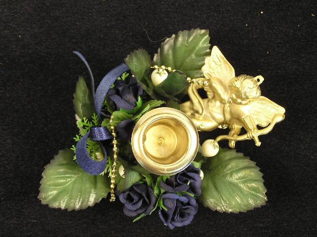 Brass Taper Candle Ring with Rosebuds, Navy, Everyday and Christmas Decoration (lot of 24) Sale Item image