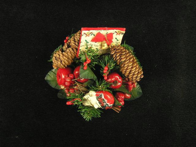 Taper Candle Ring with Pine Cones and Santa Face, Red, Christmas Decoration (lot of 24) Sale Item image