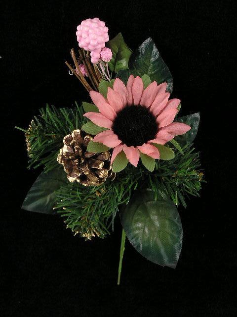 Hot Pink Sunflower with Pine, Leaves and Berries Fall Christmas Wreath Pick (Lot of 12) Sale Item image