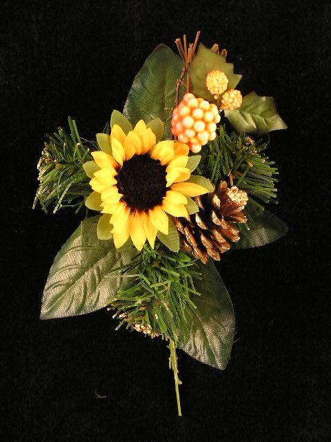 Yellow Sunflower with Pine, Leaves and Berries Fall Christmas Wreath Pick (Lot of 12) Clearance image