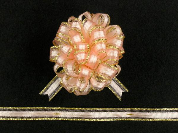 Pull Bow Ribbon , Lt. Pink-Gold, 3/8 Inch x 50 Yards (1 Spool) SALE ITEM image