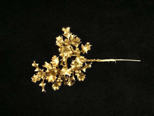Gold Holly Floral Pick Christmas Decoration, 7 Inches (lot of 12) Clearance image