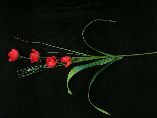 Rosebud Spray with 4 Buds, Red, Hand Wrapped Artificial Silk Flower (lot of 12) Sale Item image