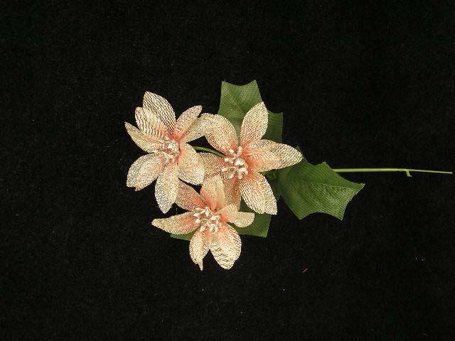 Poinsettia Pick with 3 Blooms, Metallic Peach, Christmas Artificial Silk Flower (lot of 24) Clearance image