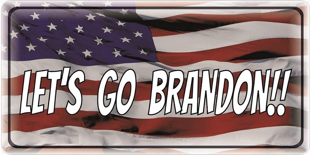 Let's Go Brandon On U.S. Flag Photo License Plate image