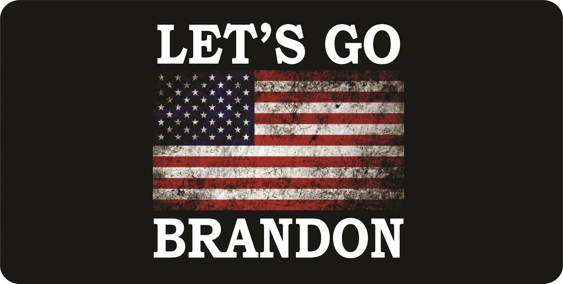 Let's Go Brandon Flag Centered On Black Photo License Plate image