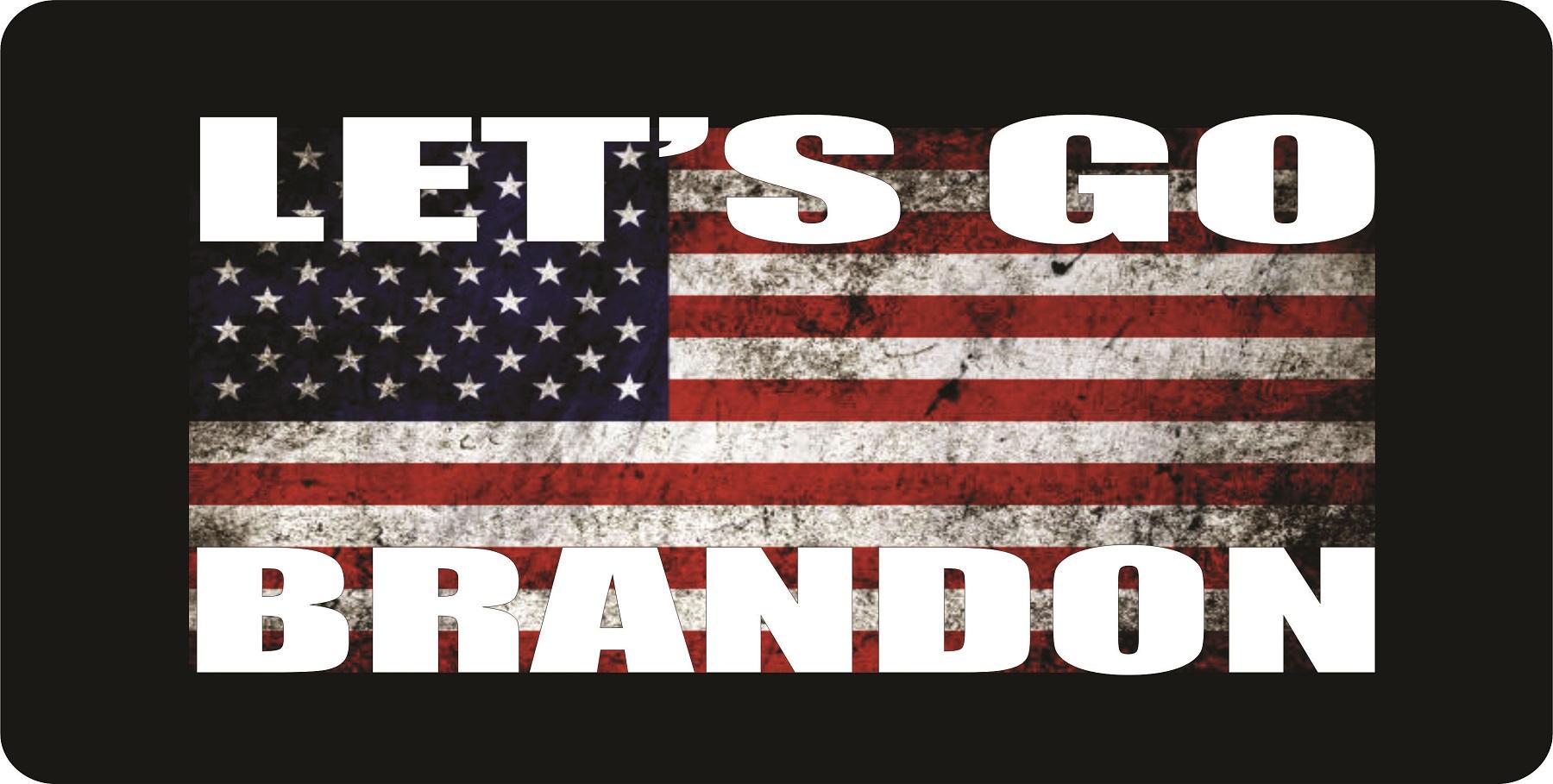 Let's Go Brandon Flag On Black #2 Photo License Plate image