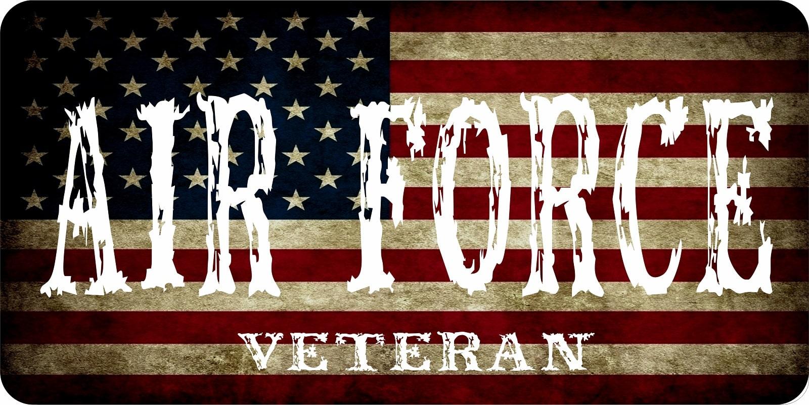U.S. Air Force Veteran On Worn U.S. Flag Photo License Plate image