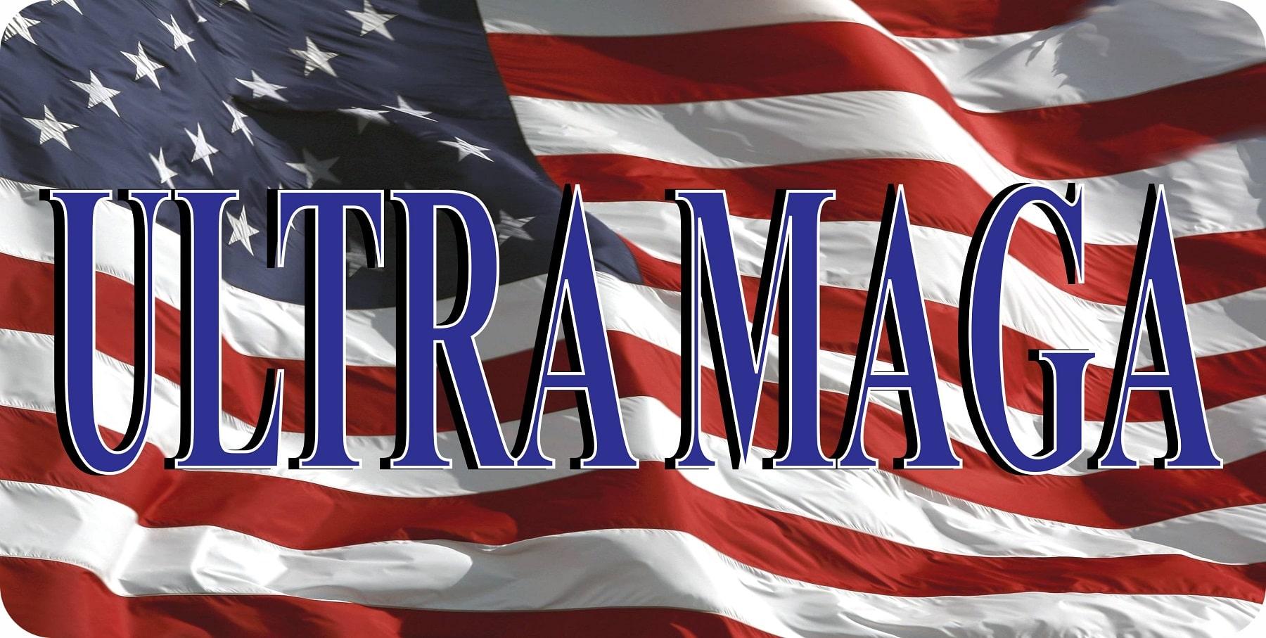 Ultra Maga On U.S. Flag Photo License Plate image
